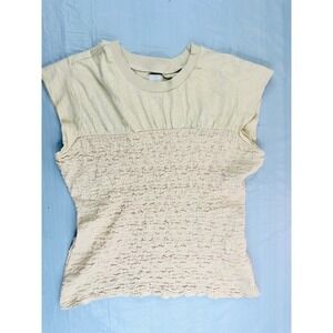 Maeve Smocked Popcorn Top Women Small Beige Excellent Cap Sleeve Mixed Media